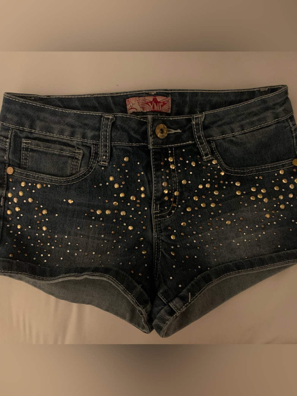 YMI Blue Denim Shorts with Bedazzling Decor